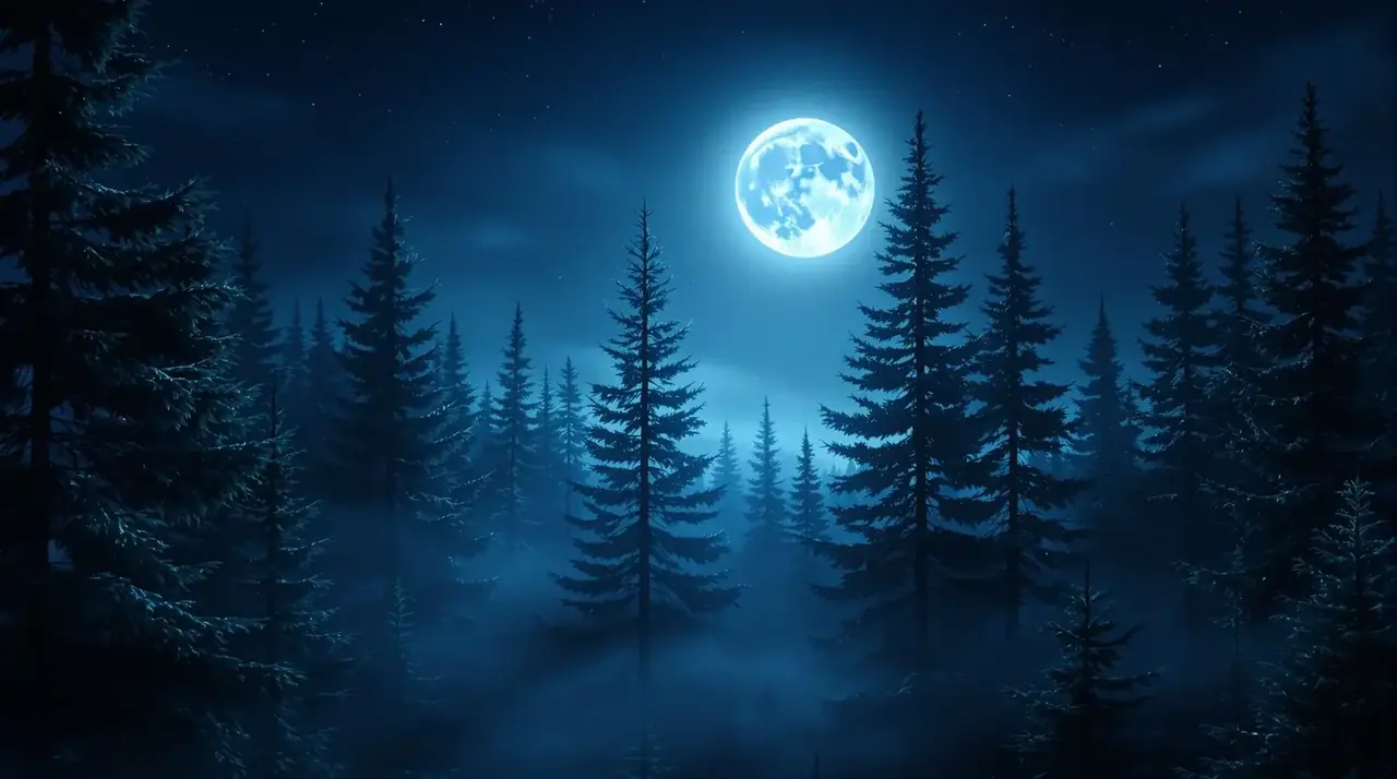 一级影院 月夜杉林主题背景